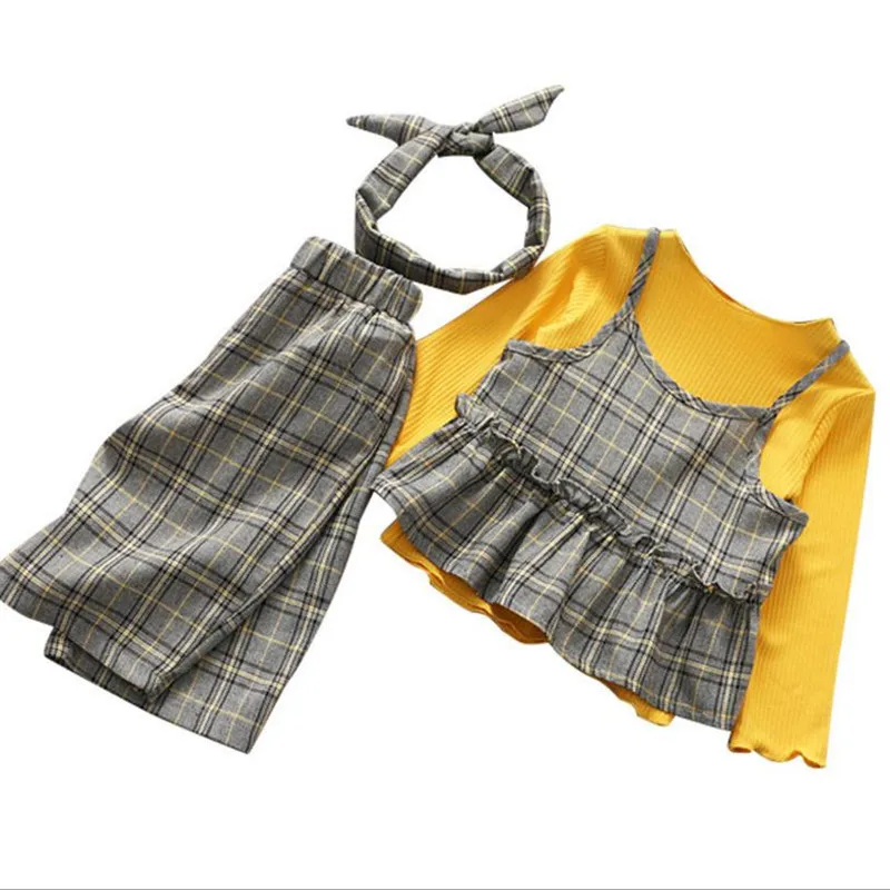 

DFXD Toddler Girls Clothes Set 2018 New Autumn Long Sleeve Knitted Shirt+Loose Wide Leg Pant+Sling Top 3pc Children Clothing Set