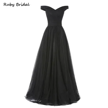 

Ruby Bridal 2017 Vestido De Festa Long Evening Dresses Black Tulle Pleats Luxury A-line Sweetheart Party Prom Gown P1224