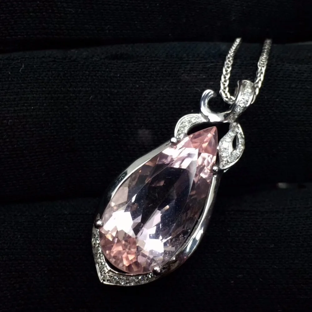 Настоящие хорошие драгоценности чистый 18 K Белый Золотой ювелирный AU750 натуральный драгоценный камень морганит 6.2ct Кулоны из нержавеющей стали для милое Женское Ожерелье