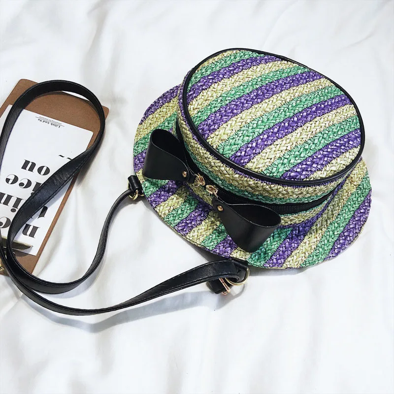 New Fashion Women Summer Straw Backpack INS Popular Female Hat Back Pack Lady Travel Casual Mochila Stripe Knit Crossbody BP3008 (10)