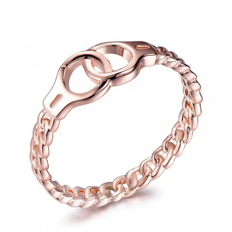 Personality Fashion Rose Gold Handcuffs Chain Rings Women