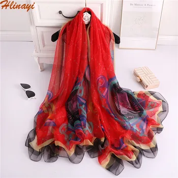 

Hlinayi Fashion animal pattern scarf lady scarf silk imitation European alphabet shawl travel sunscreen shawl beach scarf