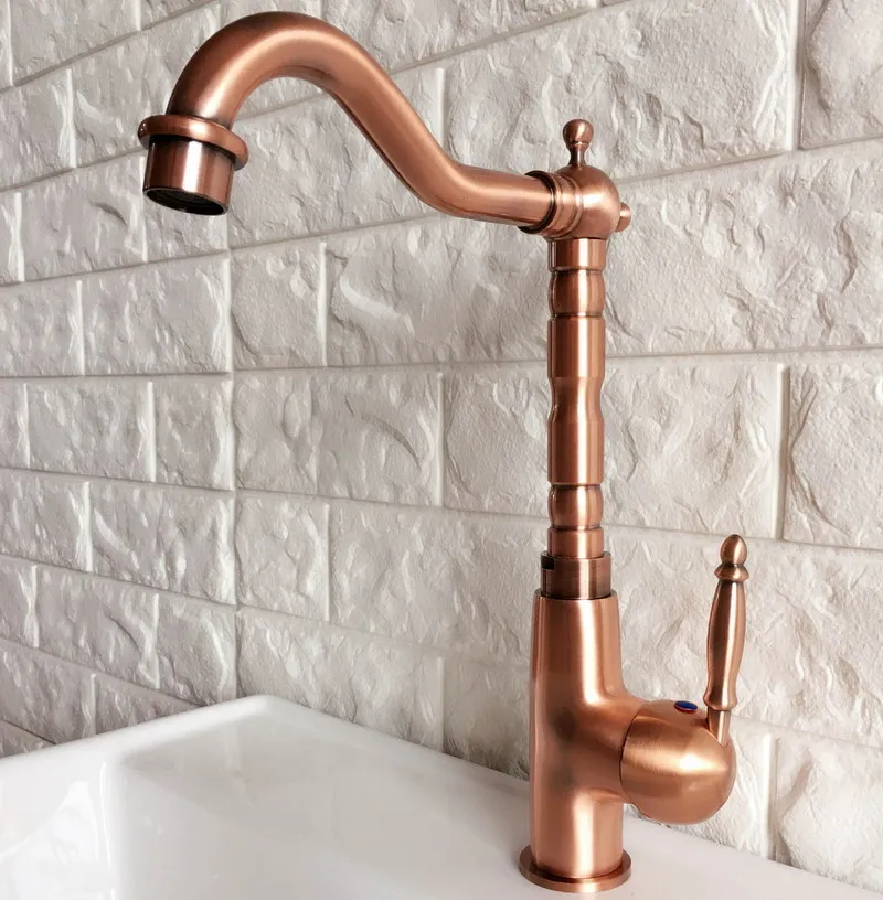 Swivel Spout Water Tap Antique Red Copper Single Handle Single Hole Kitchen Sink & Bathroom Faucet Basin Mixer Tap anf413