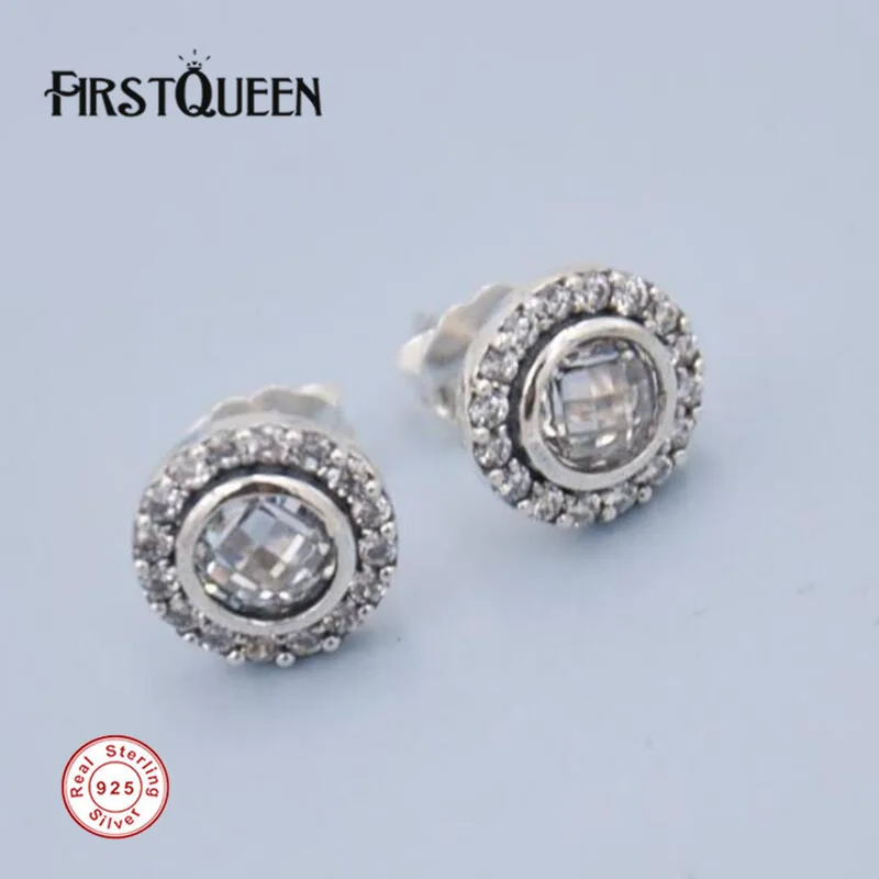 

FirstQueen Silver Brilliant Lagacy Earring with Clear CZ Stud Earrings For Woman Best Jewelry Gift for New Year Fine Jewelry