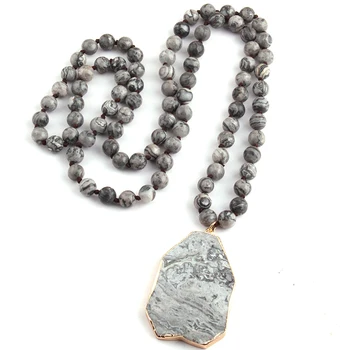 

Fashion Bohemian Tribal Jewelry Blue Point / Brown Knotted Stone Matching Pendant Necklaces For Women Ethnic Necklace