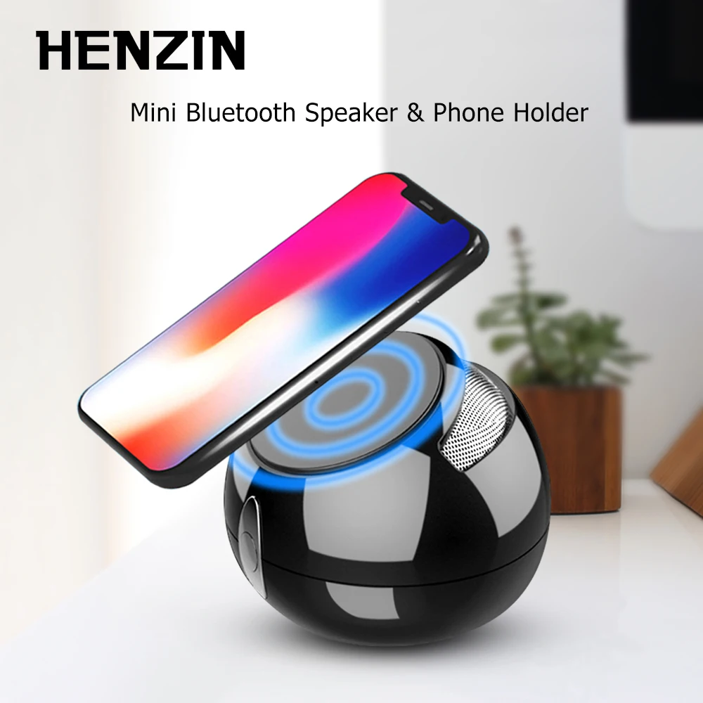 

HENZIN Bluetooth Speaker with Mic Phone Holder Wireless Loudspeaker TF Card AUX FM Sound Box Portable Speakers Holder For Phone