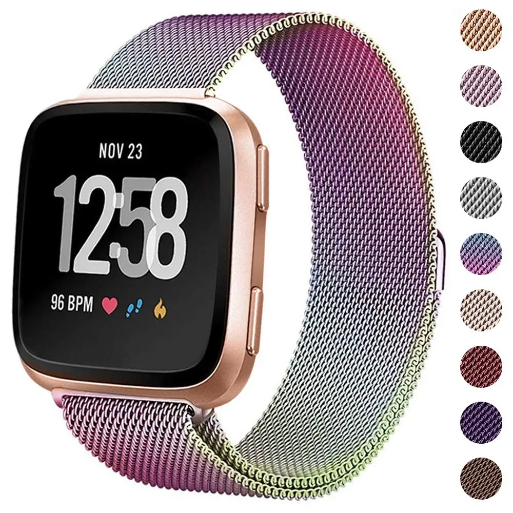 Compatible Fitbit Versa Bands/Versa Lite Edition Bands for Women Men, Replacement Milanese Loop Metal Stainless Steel Wristband