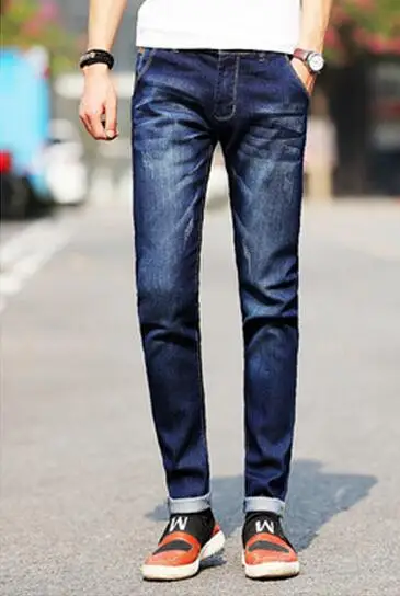 Новинка, модные мужские джинсы, светильник, цветные, стрейчевые, повседневные Прямые джинсы, облегающие, разноцветные, обтягивающие джинсы, мужские хлопковые джинсы - Цвет: Dark blue