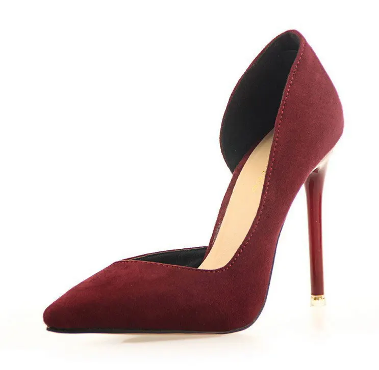 

Classics Thin Heels Women Pumps Velvet High Heels Shallow Mouth Pointed Toe Sexy Cut-Out Women's Shoes 7 Colors Slip-On