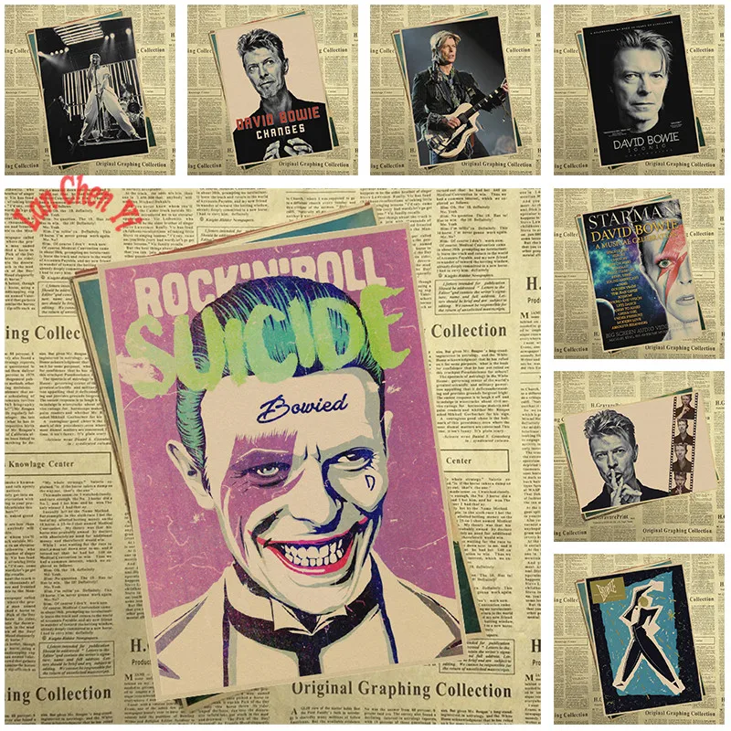 

David Bowie Nostalgic Matte Rock Band Kraft Paper Poster Office Gift Room Dining Home Decor wall sticker Design