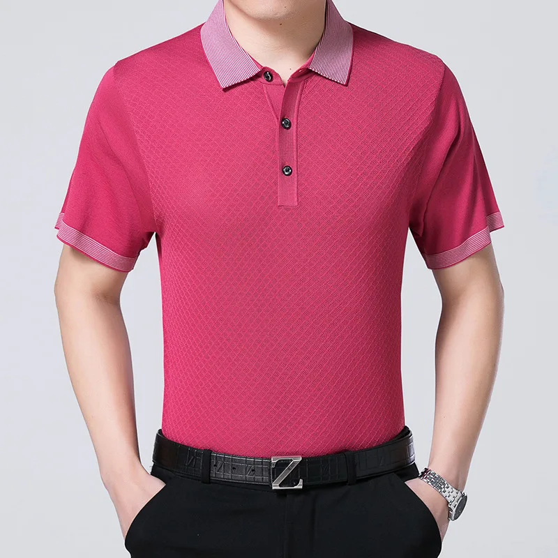2017 Promotion Ice Silk Cotton Red Business Polo Shirts Brand Men Summer New Arrival Short