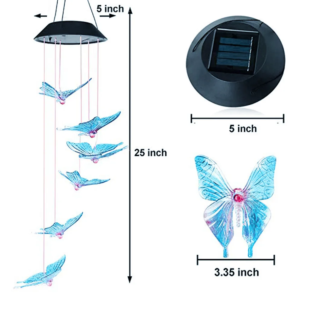 Энергосберегающий светодиодный светильник, меняющий цвет на солнечной батарее, с изображением бабочек, ветряных колокольчиков, балконов, декора детской комнаты, садовый подвесной светильник, украшение лампы