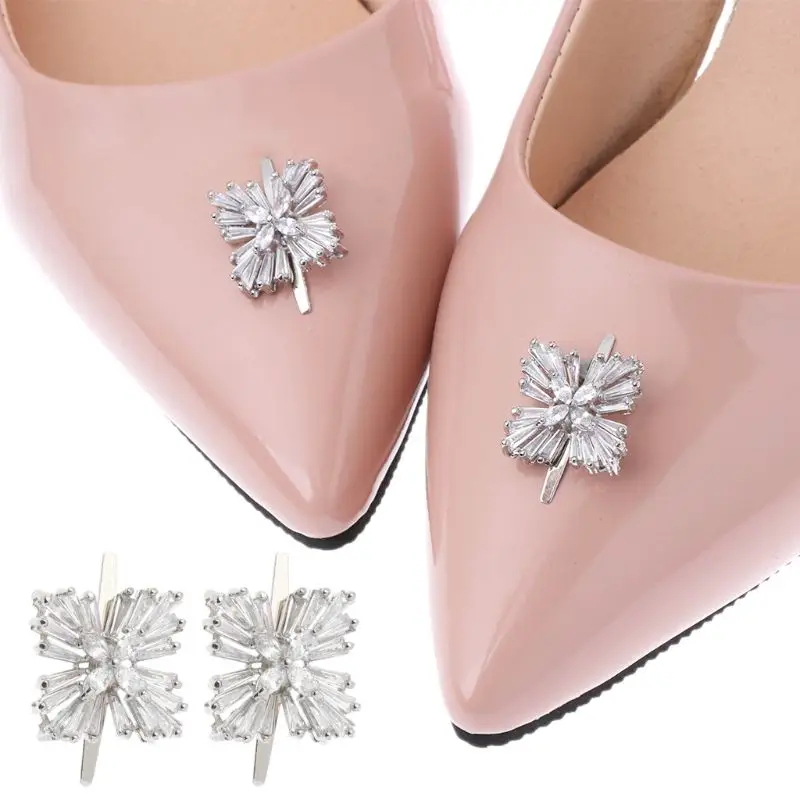 

2pcs Shoe Clip Square Zircon DIY Buckle High Heel Decoration Charm Wedding Women Ornaments Shoes Accessories Floral