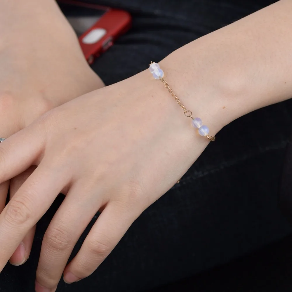 UAM Wire Charm Bracelet & Bangle Simple Sweet Round Stone Beaded