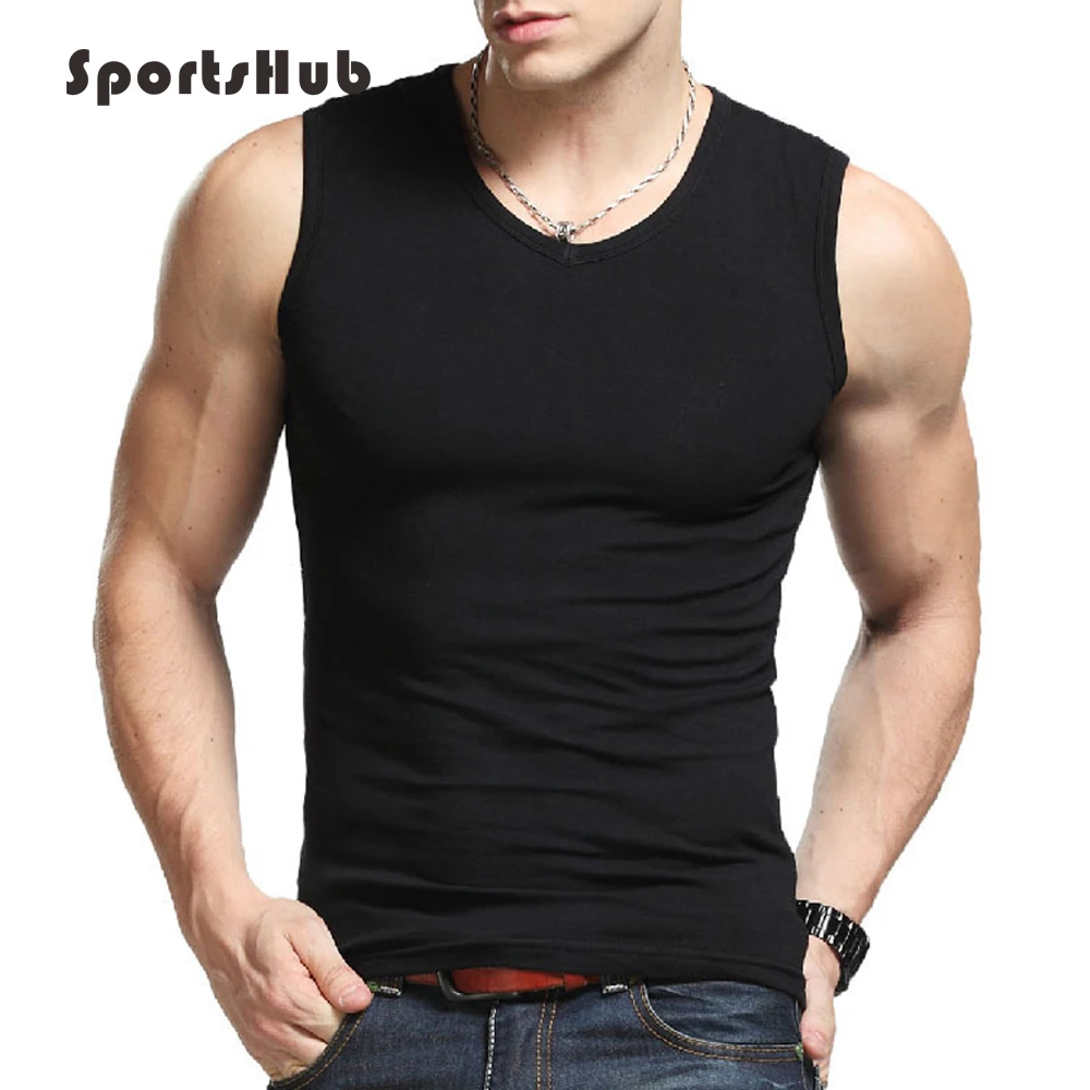SPORTSHUB Cotton Fitting Men Tank Tops Ultra light Sleeveless Training Exercise T shirts font b Fitness