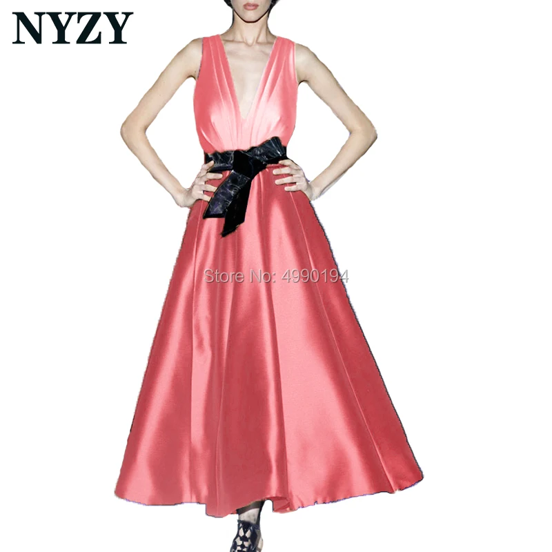 

Elegant Vestido Festa Robe Cocktail Dresses NYZY C180H Coral Satin Black Bow Party Gown Formal Dress Homecoming Graduation