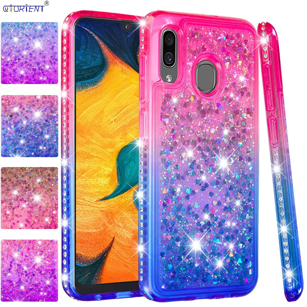 Симпатичный мягкий чехол для Samsung Galaxy Wide4 A30 A20 2019 блестящий бриллиантовый жидкий