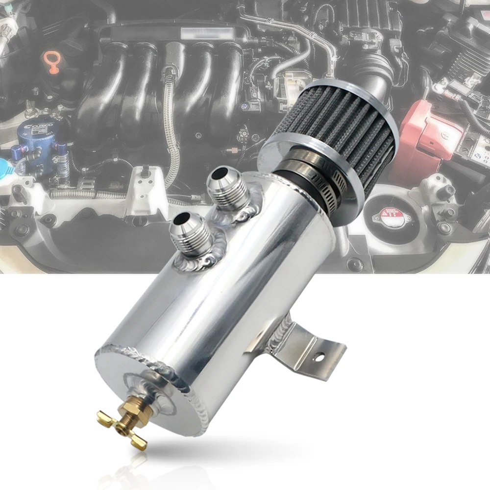 

AN10 Polished Aluminum Alloy Oil Catch Can Reservoir Tank / Oil Tank with Breather Filter Car Replacement Parts