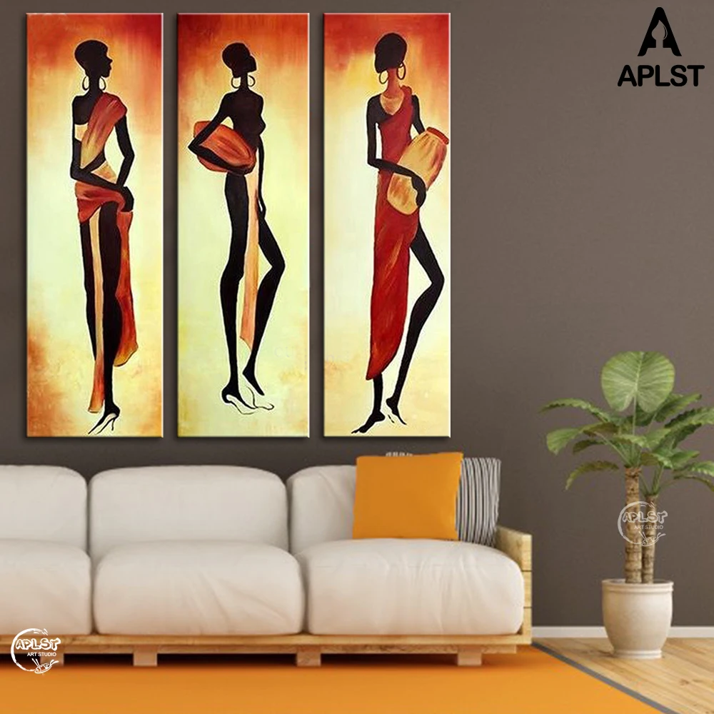

Abstract African Woman Canvas Oil Painting Hand Painted Modern Large Wall Pictures for Home Decoration -3 Panels (No frame )