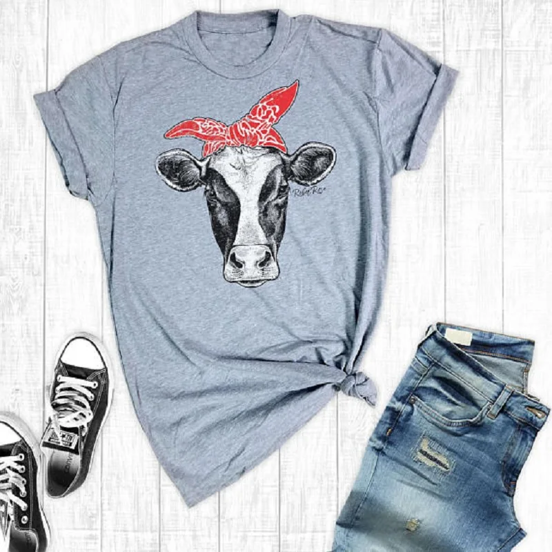 Забавные дизайнерские футболки с принтом коровы Vogue Женская футболка с коротким рукавом, графическая рубашка cowgirl Southern топы футболки tumblr