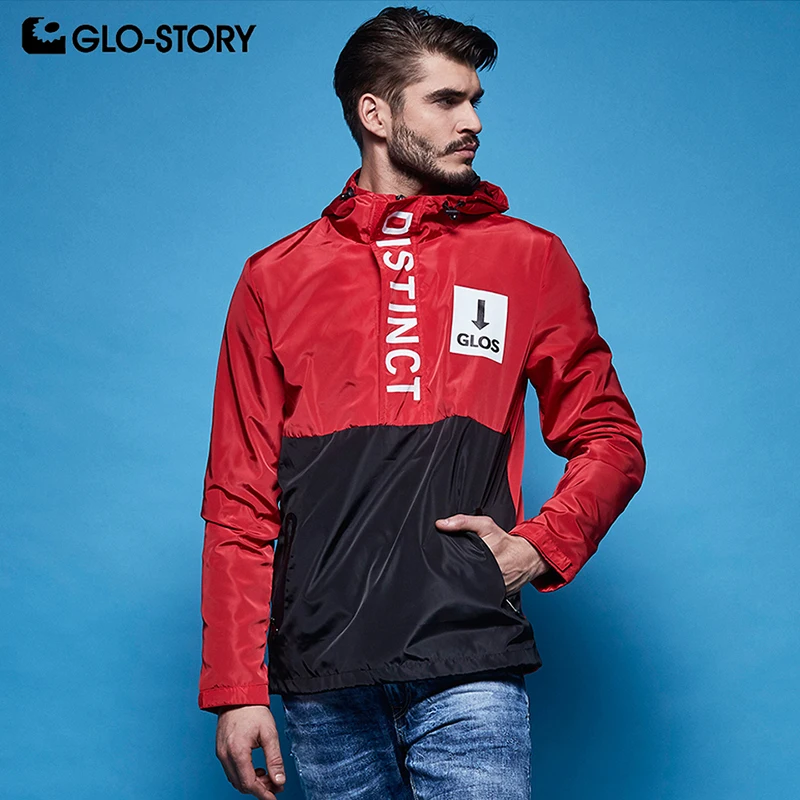 GLO-STORY, мужская легкая куртка-ветровка с буквенным принтом, мужская куртка на молнии с карманами спереди, MFY-5992