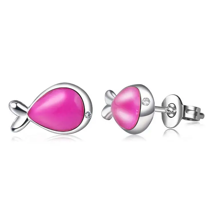 

2017 new arrival high quality fashion pink fish 925 sterling silver ladies`stud earrings jewelry gift drop shipping wholesale