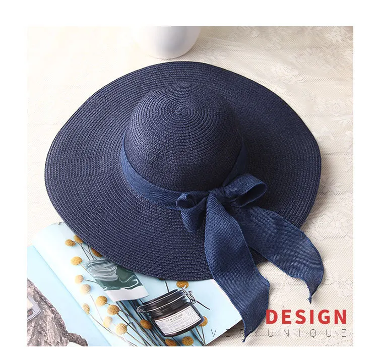 USPOP Модные женские шляпы от солнца, соломенная шляпа ручной работы, женская пляжная шляпа с бантом из ленты с широкими полями, Повседневная летняя кепка с защитой от ультрафиолета