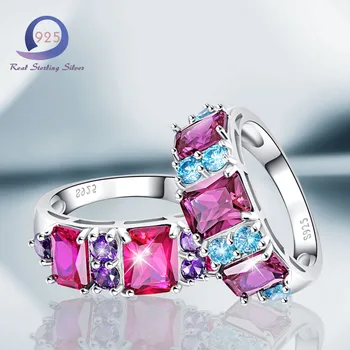 

Merthus Women 925 Sterling Silver Rings Rectangular Promise Engagement Wedding Ring Fashion Party Jewelry Size 6 7 8 9