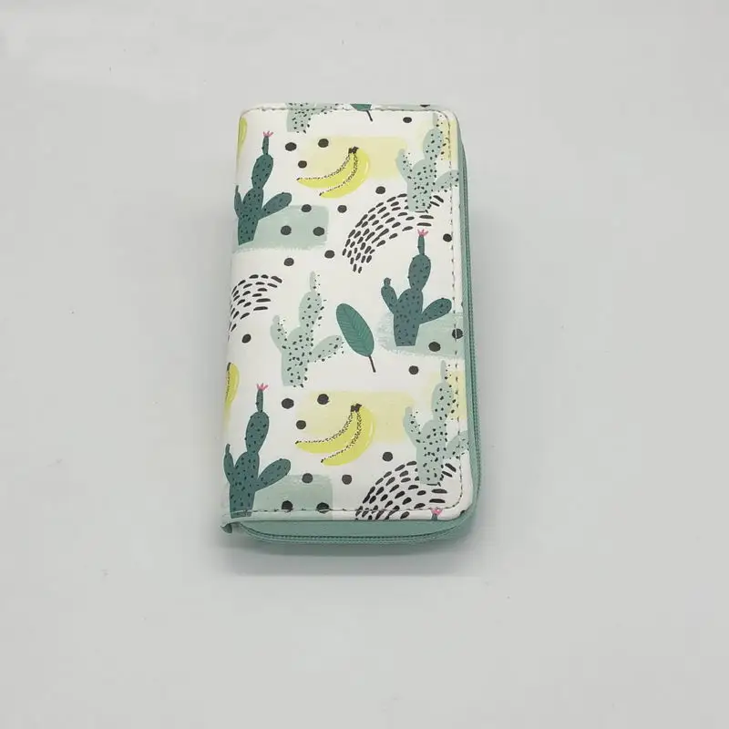 KANDRA Cactus Printing Women Long Wallet PU Leather Summer New Phone Pouch Ladies Plant Card Holder Bag Girls Zipper Coin Purse