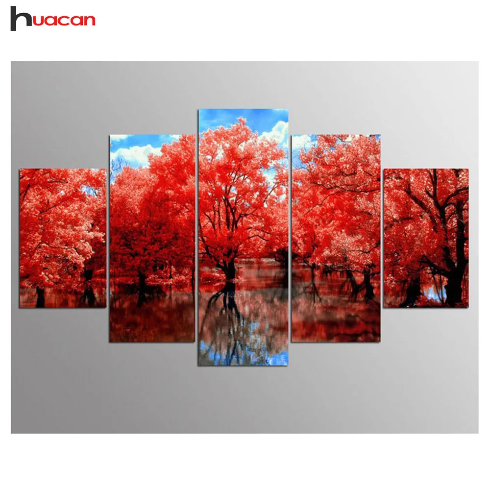 

Diamond Embroidery Landscape 5D Diy 5PCS Diamond Painting Cross-Stitch Kits Tree Diamond Mosaic Pattern Home Decor