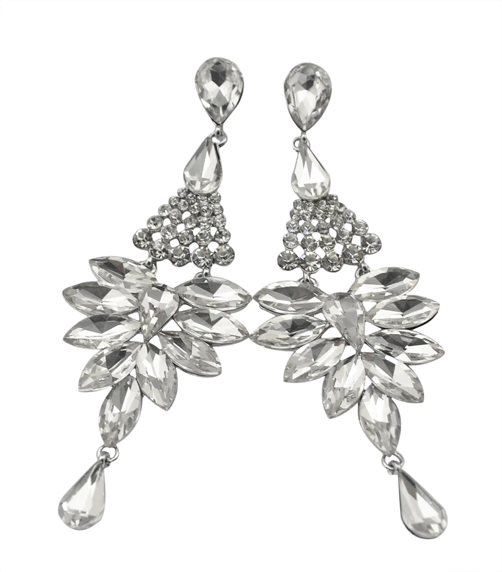 4 colors vintage silver earrings blue crystal rhinestones flower drop earrings for women long drop earings fashion jewelry