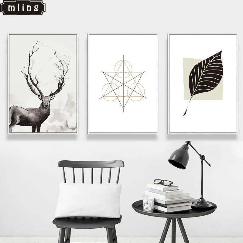 

mling 1PC Constellation Wall Art Canvas Poster Black and White Wall Painting Mural Porch Abstract Geometry Framed Painting