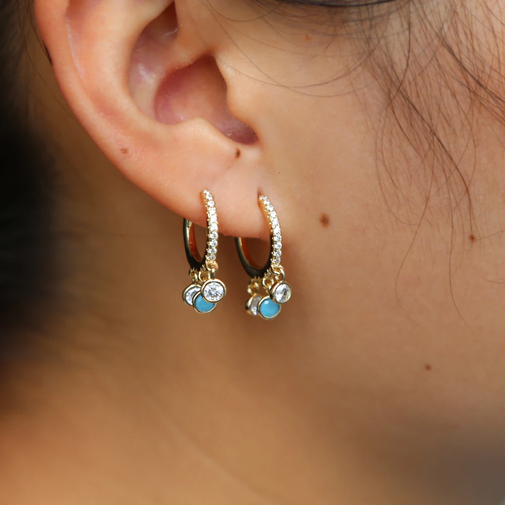 Белый фианит бирюза простой правильной геометрической формы, Модный классический сладкий Девушка женщин ювелирные изделия серьги