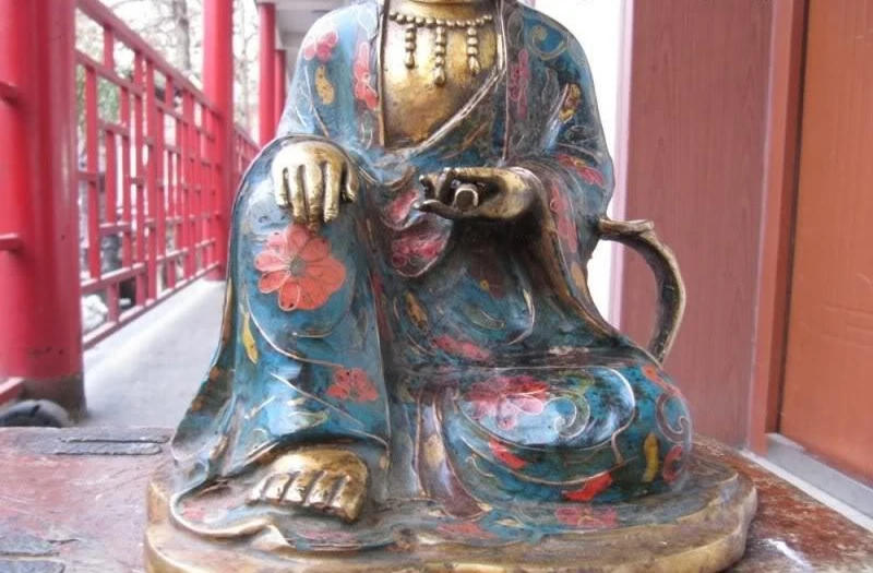 

Tibet Folk Bronze cloisonne Gild scripture Book freedom Kwan-Yin Buddha Statue