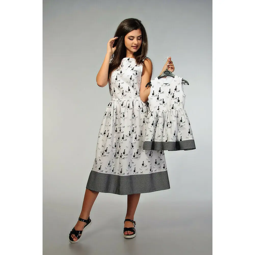

Mommy and Me Family Matching Sleeveless White Dress Mother Daughter Sundress Kid Women