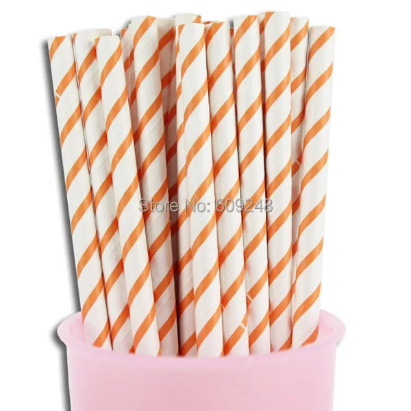 

100 Pcs Mixed Colors Old Fashioned Disposable Party Tableware Orange Thin Stripe Printed Paper Straws