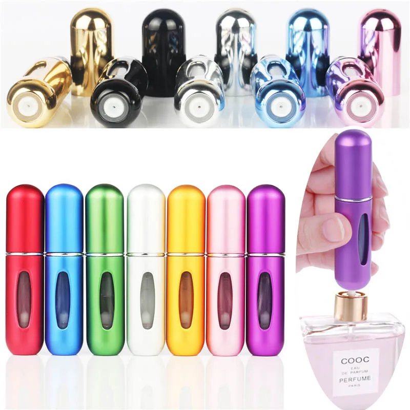 

5ml Refillable Perfume Bottle Aluminum Spray Atomizer Mini Perfume Spray Bottle Glass Portable Travel Cosmetic Container