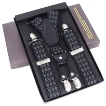 Мужские подтяжки 4 зажимы подтяжек черные кожаные подтяжки Регулируемый ремень брюки Suspensorio подарки для папы ligas