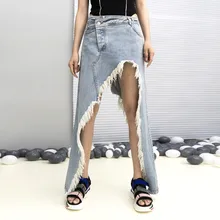 Женская джинсовая юбка летняя новая индивидуальная уличная юбка с песком и кисточками нерегулярная стирка джинсовая юбка Размер s m l