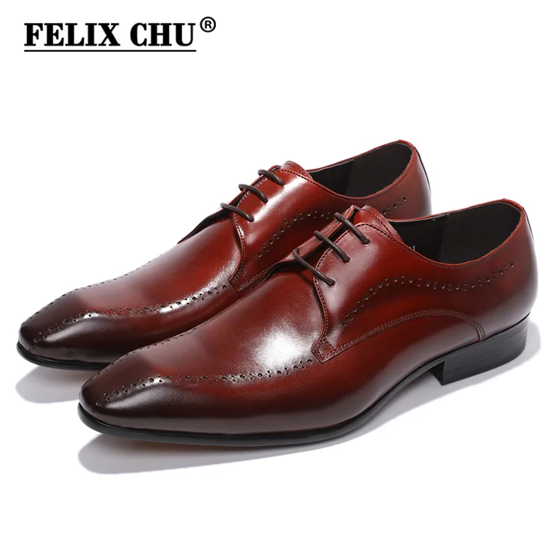 FELIX CHU Elegant Genuine Cow Leather Mens Formal Derby Shoes Lace Up Burgundy Man Wedding Party Office Dress Shoes #2013-305 FELIX CHU Elegant Genuine Cow Leather Mens Formal Derby Shoes Lace Up Burgundy Man Wedding Party Office Dress Shoes #2013-305