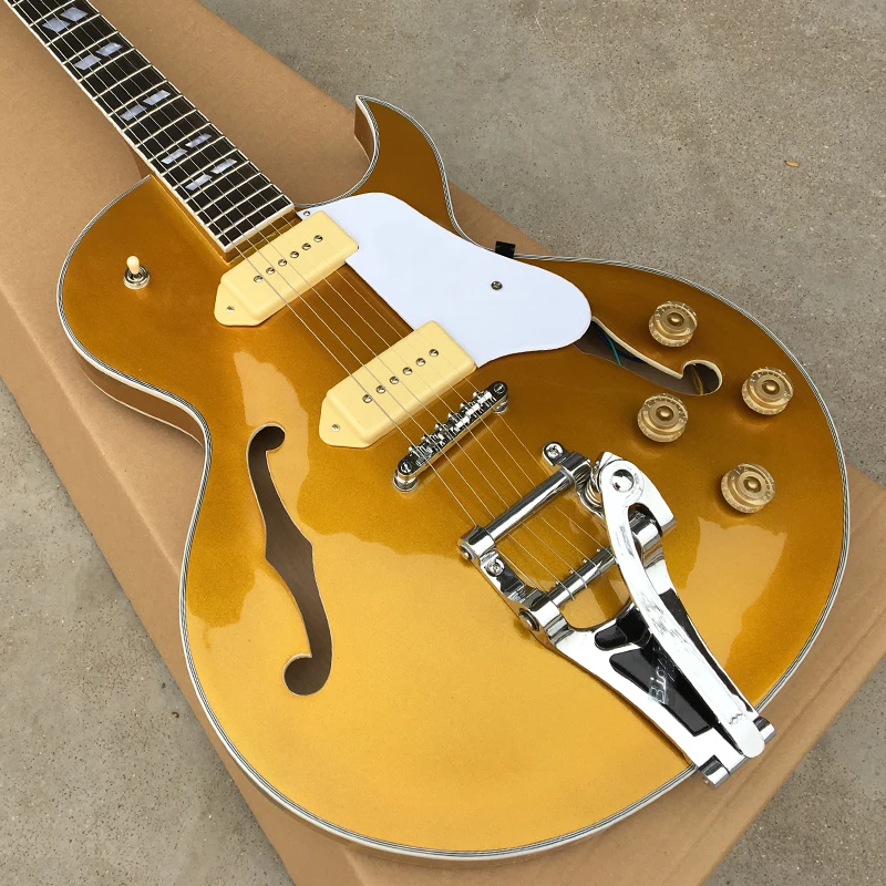 New arrival Semi Hollow Body Jazz Electric Guitar, Silver Bigsby Guitar