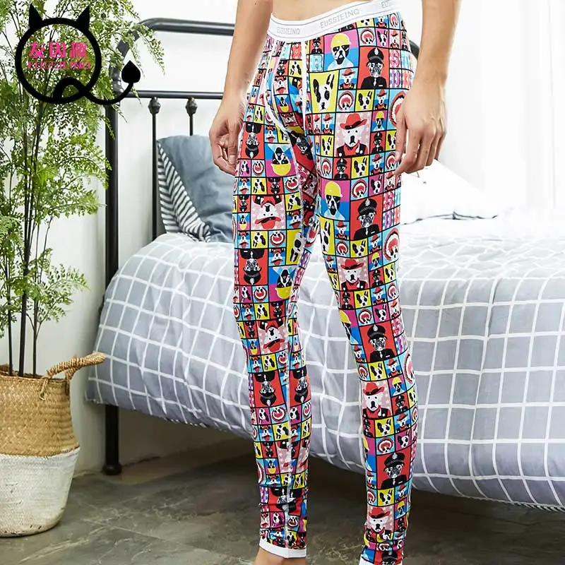 2018 Men's Fashion Printed Cotton Long Johns Pants Warm Trousers Underpants Man Tight Trousers of winter Legging Young Man