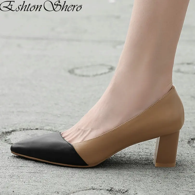 

EshtonSheroWomen Ankle Boots Shoes Woman High Heels Leather+PU Pointed Toe Platform Concise Ladies Motorcycle Boot Size 3-8