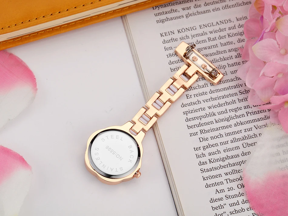 Роскошные розовое золото медсестра FOB часы Для мужчин гладкой Нержавеющая сталь кристалл кварца клип на карманные часы Брошь медсестры