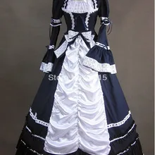 Дешевые Черный и белый одежда с длинным рукавом из хлопка, готический, викторианской эпохи бальное платье в стиле «лолита» платье