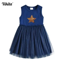 VIKITA, Брендовые платья-пачки для девочек, детские летние платья для девочек, детское платье со звездами, праздничные платья принцессы с единорогом для малышей