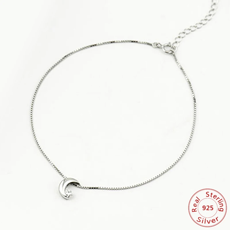

100% 925 Sterling Silver High Quality Shiny Zirconia Star & Moon Ladies`Anklets Jewelry Gift Drop Shipping Women Anklet Girl