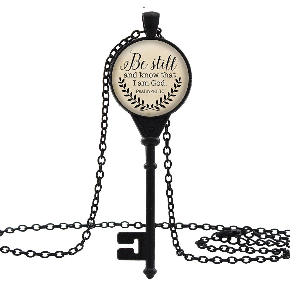 

Bible Verse Necklace ,Be Still and Know That I am God Pendant, Psalm 46:10 Quote Jewelry, Your Choice of Finish Long necklace