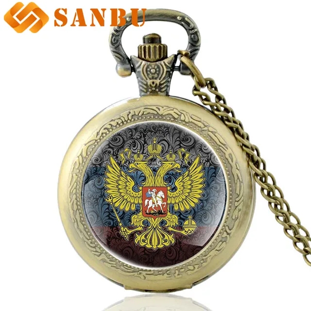 Classic Russian national emblem Art Glass Cabochon Pocket Watch Vintage Men Wome Classic Russian national emblem Art Glass Cabochon Pocket Watch Vintage Men Wome