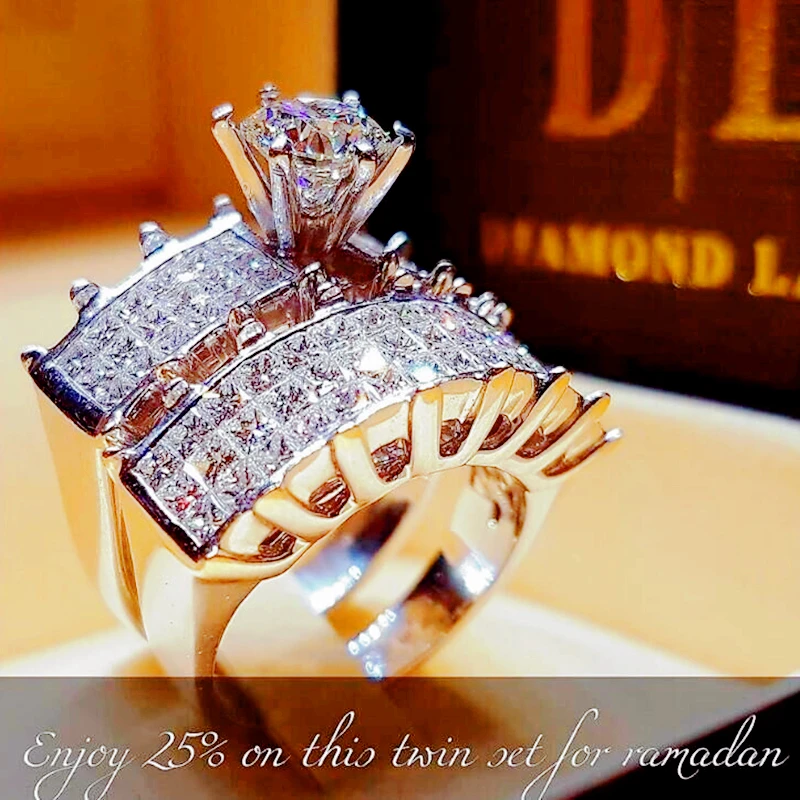 

Female Crystal White Round Ring Set Brand Luxury Promise White gold Engagement Ring Vintage Bridal Wedding Rings For Women